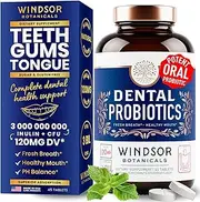 Dental Probiotics Bad Breath Treatment by Windsor Botanicals - Chemical-Free, 3 Billion CFU - L Paracasei, Reuteri, Sakei, Salivarius for Balanced Oral Health - 45 Mint Tablets