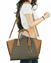 Michael Kors Avril Large Top Zip Satchel Shoulder Bag MK Brown $478