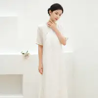 在飛比找Very buy優惠-卿淑齋春季女士洋裝禪茶服民國旗袍修身白色中長裙