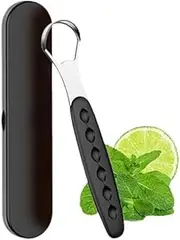 Stainless Steel Tongue Scraper with Black Handle, Includes Portable Plastic Case, Freshens Breath & Prevents Bad Breath, Ideal for Adults & Kids (black)