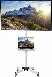 VIVO Mobile TV Cart for 13 to 60 inch Screens up to 25kg, LCD LED OLED 4K Smart Flat and Curved Panels, Rolling Stand with Laptop DVD Shelf, Locking Wheels, Max VESA 400x400, White, STAND-TV04MW