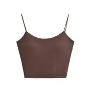 Plain Padded Crop Cami Top Coffee - S