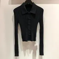 在飛比找ETMall東森購物網優惠-POLO秦嵐同款春夏法式黑色針織衫