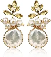 [ELESAXISG] 18k Gold Baroque White Big Pearl Drop Earrings For Women Handmade Trendy Comfy Real Freshwater Pearls Aesthetic Dangle Earrings Engaged Wedding Bridesmaid Hanging Jewelry…