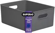 Superio Large Gray Ribbed Storage Bin, Plastic Storage Basket (16 Liter)