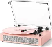 Vinyl Record Player Bluetooth Turntable with Built in Stereo Speakers Belt Drive 3 Speeds Turntables for Vinyl Records Support RCA Output, Aux in, Auto Stop Pink