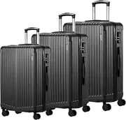 [MAZAM] 3PCS Suitcase Luggage W/ 3 Handles(Top Retractable/Top/Side), Spinner Wheels, Travel Luggage Hardshell W/Lightweight t-sa Lock, Double-Head Zipper, 20/24/28 Inch, Stripe, Grey