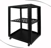 6U 9U 12U Server Rack with Wheels Open Frame Network Rack for IT & AV Gear, Audio Video Device Shelving IT Equipment Rack 18" Deep(15U)