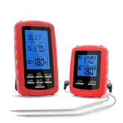 Digital BBQ Thermometer Kitchen Oven Food Cooking Grill Smoker Meat Thermometer with Probe and Timer Temperature Alarm RED COLOR