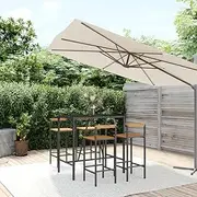 5 Piece Garden Bar Set Black Poly Rattan& Solid Wood Acacia Patio Bar Sets