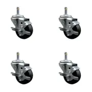 3 Inch Phenolic Wheel Swivel 7/16 Inch Grip Ring Stem Caster Set with Brake SCC