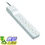 [8美國直購] 插座延長線 BELKIN 6-OUTLET POWER STRIP SURGE PROTECTOR W/ FLAT ROTATING PLUG, 8FT CORD