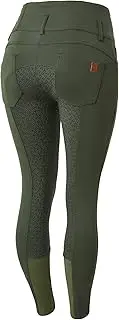 [HORZE] Women's Tara Full Seat Silicone Grip Breeches | Stretchable, High Waist with 2 Front and 2 Back Pockets - Climbing Ivy Green - 32