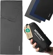Microfibre Sleeping Bag Double Layer with Eye Mask & Ear Plugs Small Pack Size - Breathable, Soft & Skin-Friendly - Compact & Ultralight with Pillow Compartment - 220 x 90 cm for Travel & Hut Grey