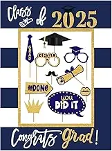 Graduation Photo Props | Grad Selfie Supplies Decor | Graduation Photo Booth Props Sign Class of 2025 Grad Decoration for Boy Girl