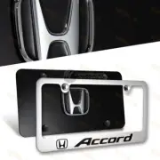2PCS HONDA ACCORD 3D Stainless Steel Front + Back License Plate Frame With Caps