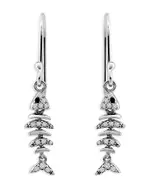 Aqua Pave Fish Drop Earrings in Sterling Silver - Exclusive