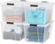 IRIS USA 72 Qt Stackable Plastic Storage Bins with Lids, 4 Pack - BPA-Free