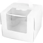 10 Pcs Portable Cake Boxes White Paper Display Window Packing Case Party with Ha