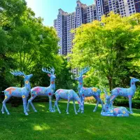在飛比找樂天市場購物網優惠-戶外鹿雕塑彩繪梅花鹿擺件花園林景觀小品裝飾美陳玻璃鋼動物雕塑