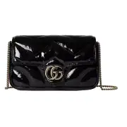 GUCCI Marmont GG Mini $2490 Black Patent Leather Shoulder Bag New And Authentic
