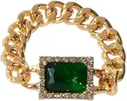[Feelontop] 1 pc Textured Luxurious Green Simulated Diamond Gold Chain Toe Ring Finger Foot Jewellery