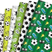 OXYLIPO 12 Sheets Soccer Wrapping Paper, 20x27in Football Patterns Gift Wrap Paper Soccer Wrapping Paper for Sports Events Soccer Balls Sneakers Trophies Fans Birthday Party Favor Gift Wrapping Crafts