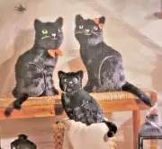 Cynthia Rowley Faux Fur Black Cat Family Glow n Dark Halloween Pillows Set 3 NEW