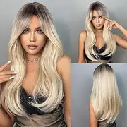 Black gradient gold eight bangs hair tail volume European and American wig female headgear (Black gradient gold, One size)