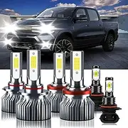 TXBILMOO Compatible For Dodge Ram 1500 2500 3500 2009-2012 9005 H11 High&Low Beam 9005 Fog Light Bulbs, 32000LM 300% Brightness 6500K White with Cooling Fan, Plug and Play, IP68 Pack of 6