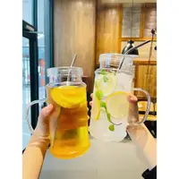 在飛比找ETMall東森購物網優惠-玻璃杯耐高溫1000ml大容量飲水壺帶把手帶蓋家用辦公室用泡