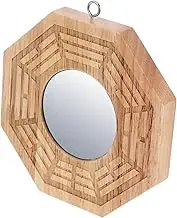 EXAOMBLE Bagua Convex Mirror with Wooden Frame Traditional Chinese Wall Decor Feng Shui Ornament for Home Office Living Rustic Vintage Style Decorative Mirror