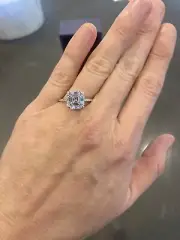 5.00CT Asscher Cut Moissanite Halo Engagement-White Gold- Size 7.5-Brand New