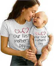 [Tstars] Our First Mothers Day Mommy and Me Matching Outfits Mom and Baby Shirts Set