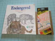 Barrons Endangered Animals Color Book & 16 Crayola Art Edge Coloring Pencils NEW
