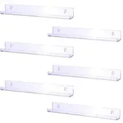 6Pack 15 Inch Clear Acrylic Floating Bookshelf Picture Ledge Display Toy Storage
