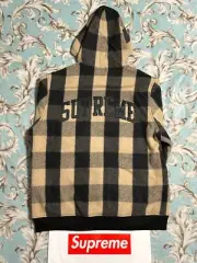 SUPREME HOODED WOOL BOMBER (XL) (OFF WHITE) FW15 COACHES FAUX FUR VARSITY JACKET