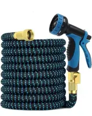 50 ft 3-Layered Expandable Garden Hose with Solid Fittings - Black/Blue