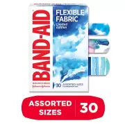 Band-Aid Brand Flexible Fabric Bandages, Water Color, Assorted, 30 ct