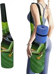 JKLQWH Animal Frog Green Leaf Leaves Printed Yoga Mat Bag Long Tote with Pockets for Your Yoga Accessories Exercise Yoga Mat Carrier Holder Multi-Functional Storage Bag Holds Most Pilates Mats