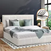 Oikiture Bed Frame King Size Gas Lift White BOSS