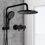 ACA BLACK 10'' Round Shower Head Set & 3-MODE Handheld Gooseneck Diverter Arm With Taps