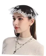 Round Chapel Cap Veil: Vintage Flower Lace Mantilla Veils for Church Black