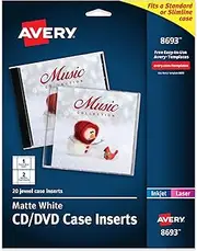 Avery CD/DVD Jewel Case Inserts for Ink Jet Printers, White, Pack of 20 (8693)