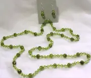 27" HAND KNOTTED PERIDOT GEMSTONE BEADED NECKLACE & EARRING SET