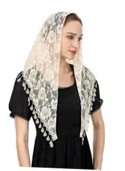 Triangle Veil for Church - Lace Chapel Catholic Mass Head Covering Scarf Ivory
