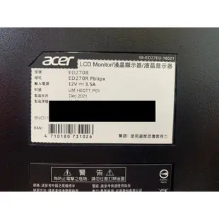 【艾爾巴二手】Acer ED270R P 27吋VA曲面電競螢幕#二手螢幕#漢口店33W01