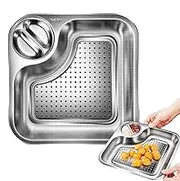 Draining Dumpling Plate | Double-Layer Dumpling Plate Stainless Steel Dumpling Tray,Serving Tray Water Filter Square Food Plate for Restaurant