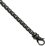 [JewelryWeb] 5.25mm Stainless Steel Artisan Oxidized Box Chain Bracelet 22 Centimeters Link-Bracelet for Women and Men
