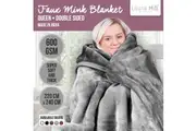 Laura Hill 600gsm Double-sided Queen Size Faux Mink Blanket - Pewter Silver